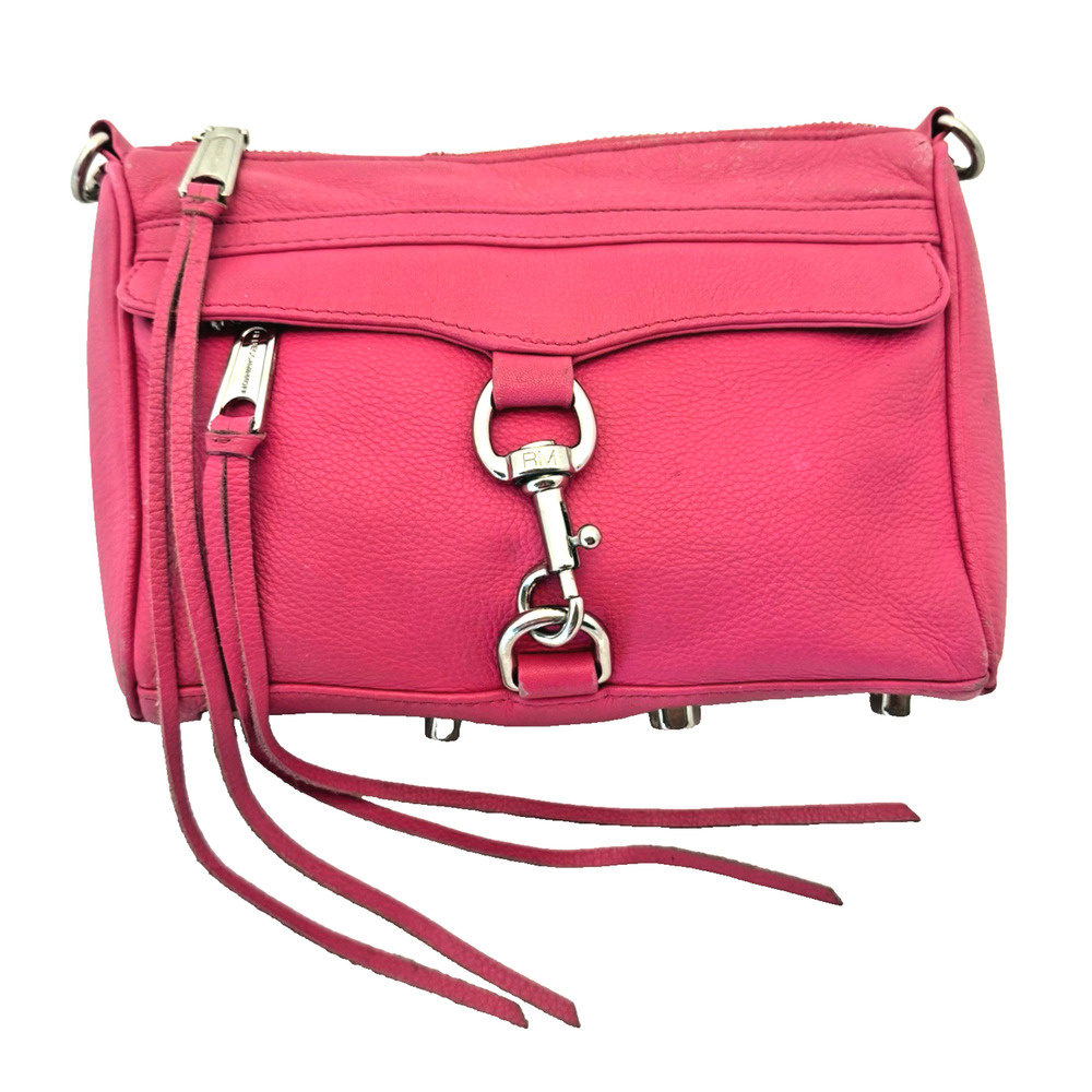 Rebecca Minkoff Hot Pink Mini MAC Crossbody Bag Leather Silver Chain Purse - Picture 2 of 10